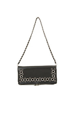 Siyah Zincir Askılı Kadın Deri Clutch