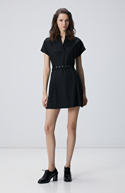Siyah Kemerli Mini Elbise