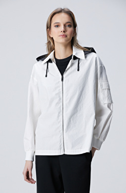 Beyaz N-Tech Kapşon Yakalı Dış Gömlek