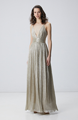 Gold Altın Rengi Maxi Abiye Elbise