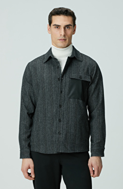 Antrasit Yün Karışımlı Çizgili Dış Gömlek