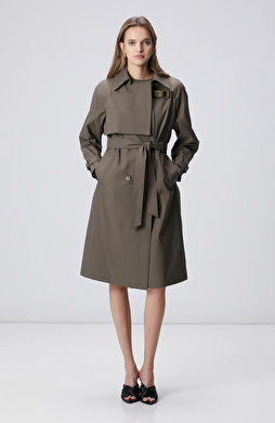 Haki Yakası Kemerli Trençkot