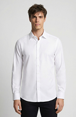 Regular Fit Beyaz Diyagonal Non-iron Gömlek