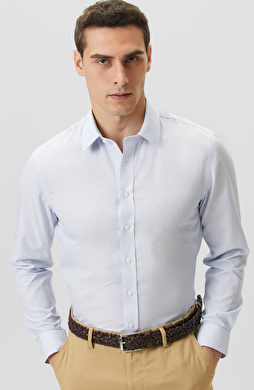 Non-Iron Mavi Beyaz Çizgili Gömlek