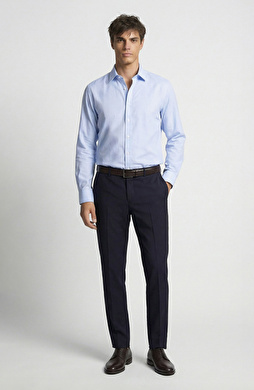 Non-Iron Mavi Jakarlı Gömlek