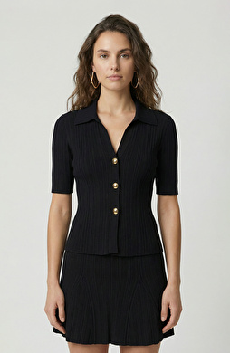 Siyah Kısa Kol Triko Hırka