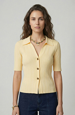 Sarı Polo V Yaka Kısa Kol Triko