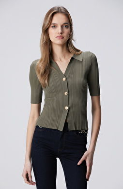 Açık Haki Kısa Kol Triko