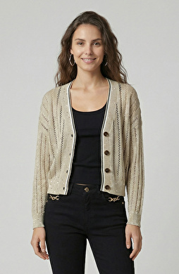 Taş Ajur Detaylı Triko Hırka