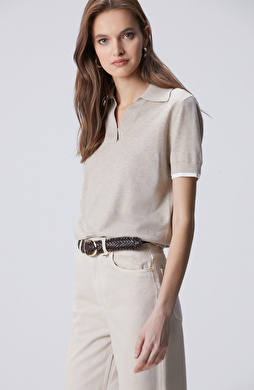 Bej Garnili Polo Yaka Triko