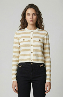 Kırık Beyaz Simli Triko Ceket