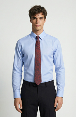 Slim Fit Mavi Non-iron Oxford Gömlek