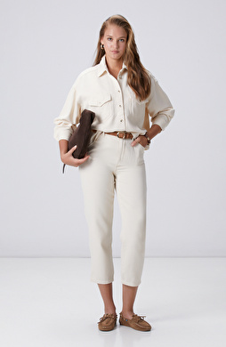 Kırık Beyaz Tencel Karışımlı Casual Pantolon