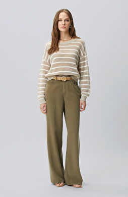 Wide Leg Haki Tencel Karışımlı Casual Pantolon