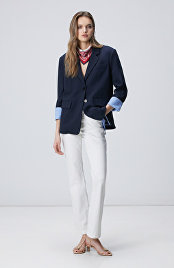 Kırık Beyaz Aksesuarlı Denim Pantolon