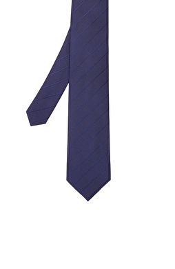 Lacivert Çizgili İpek Kravat