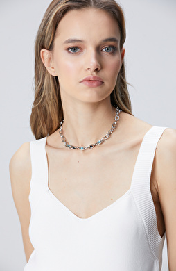 Silver Taşlı Kadın Zincir Kolye