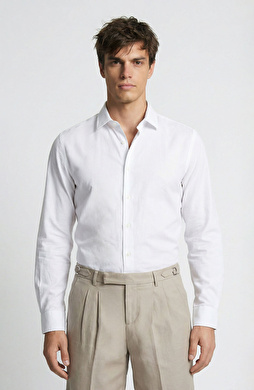 Beyaz Keten Karışımlı Gömlek