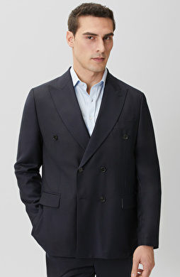 Lacivert Çift Pileli Yün Takım Elbise