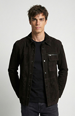 Siyah Çıtçıtlı Süet Deri Mont