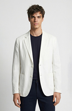 Ekru Keten Karışımlı Ceket