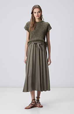 Haki Maksi Cupro Etek