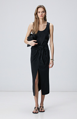 Siyah Midi Cupro Etek