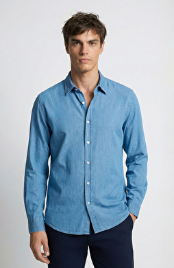 Açık Mavi Lyocelli Denim Look Gömlek