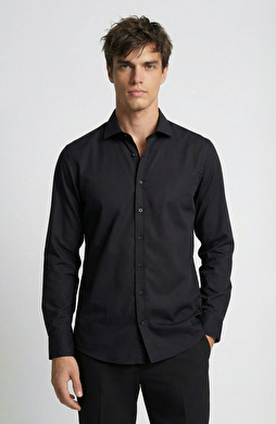 Slim Fit Düz Pamuk Saten Gömlek