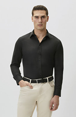 Slim Fit Siyah Diyagonal Cotton Gömlek
