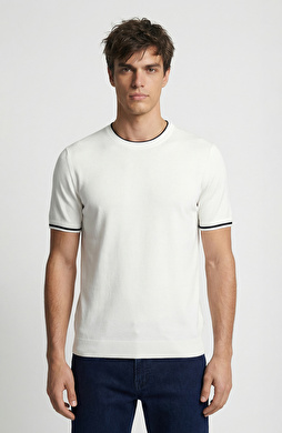 Ekru Kontrast Renk Şeritli Rayon Kazak