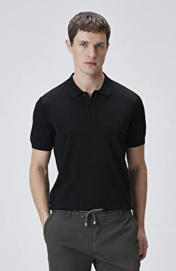 Siyah Polo Yaka Kısa Kol Rayon Kazak