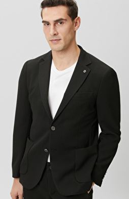 Siyah Diyagonal Örme Ceket