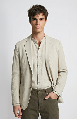 Bej Mono Yaka Diyagonal Örme Ceket