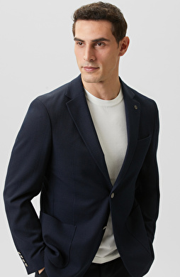 Lacivert Mono Yaka Jakarlı Örme Ceket