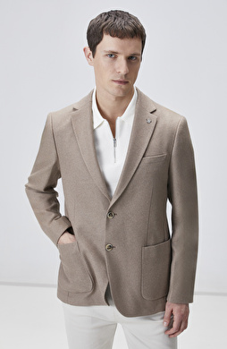 Kahverengi Slim Fit Jakarlı Dokuma Ceket