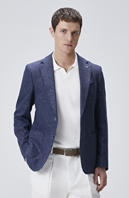 Lacivert Slim Fit Jakarlı Dokuma Ceket