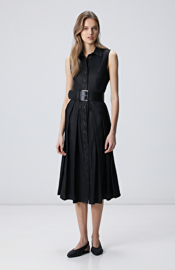 Off-White Linen Midi Dress