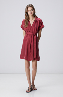Vişne Cupro Mini Elbise