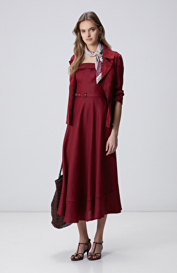 Vişne Midi Keten Elbise
