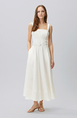 White Linen Midi Dress
