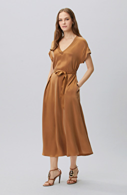Camel Cupro Maxi Dress