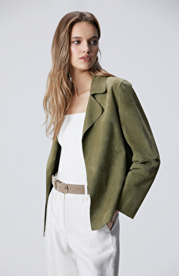 Açık Haki Süet Mont