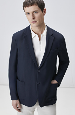 Lacivert Jakarlı Örme Ceket