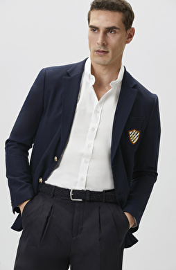 Lacivert Yün Karışımlı Armalı Ceket