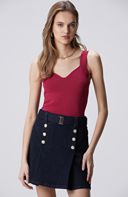 Vişne Örgü Detaylı Triko Atlet