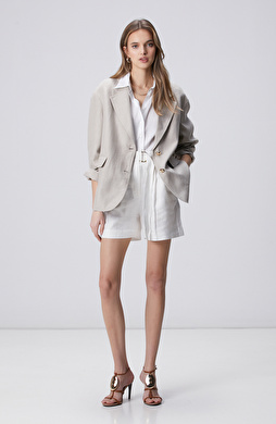 Kırık Beyaz Keten Şort