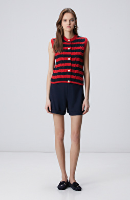 Lacivert Beli Aksesuarlı Şort