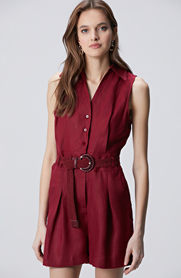 Vişne Kolsuz Kısa Keten Tulum