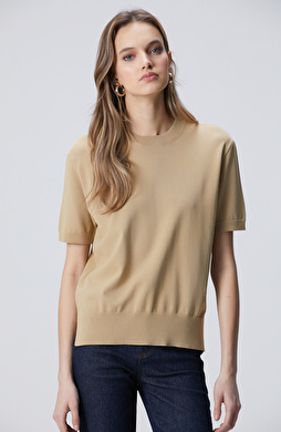 Camel İnce Ribana Örgü Dik Yaka Rayon Basic Kazak